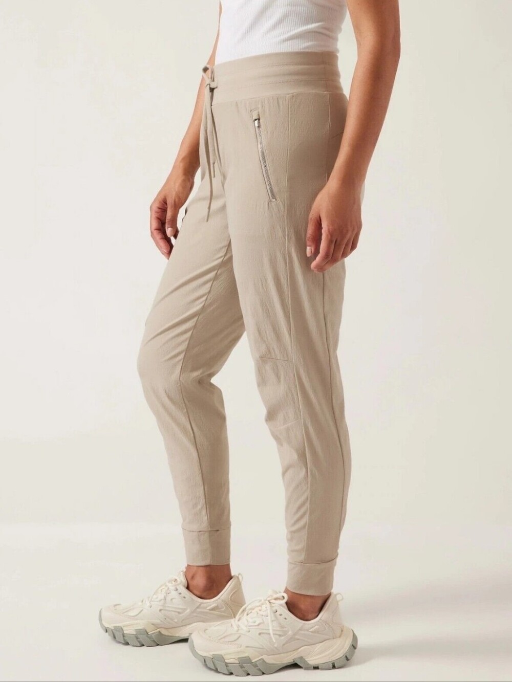 Athleta Trekkie North Jogger Hiking Pants Women's 12 Ecru Tan 405726 Pull On Tie - Picture 8 of 8